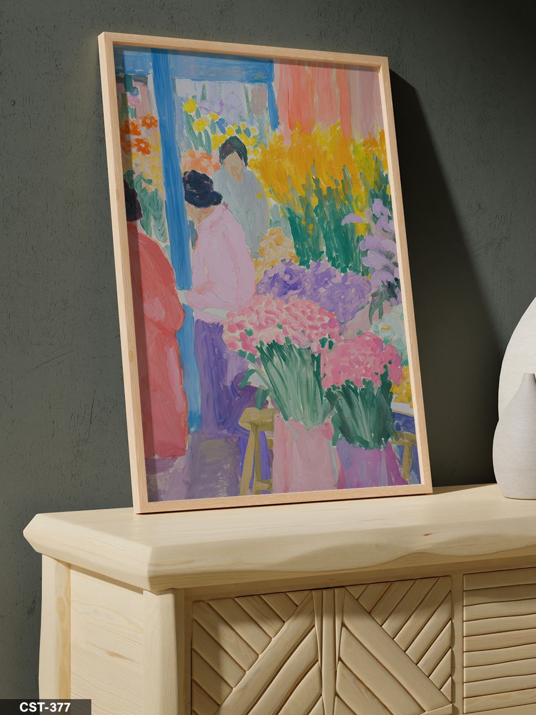 Gerrit Albertus Bereker Flower Market Tek Parça Ahşap Çerçeveli Tablo Naturel - 20 x 30 CM