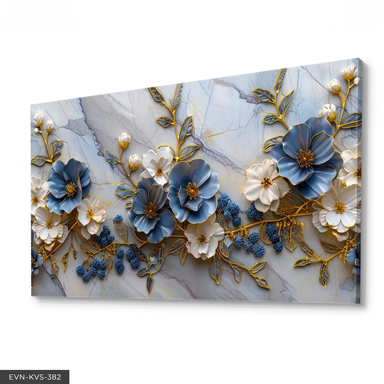 Mavi Beyaz Çiçekler Tek Parça Kanvas - Canvas Tablo 40 x 30 CM - Çok Renkli