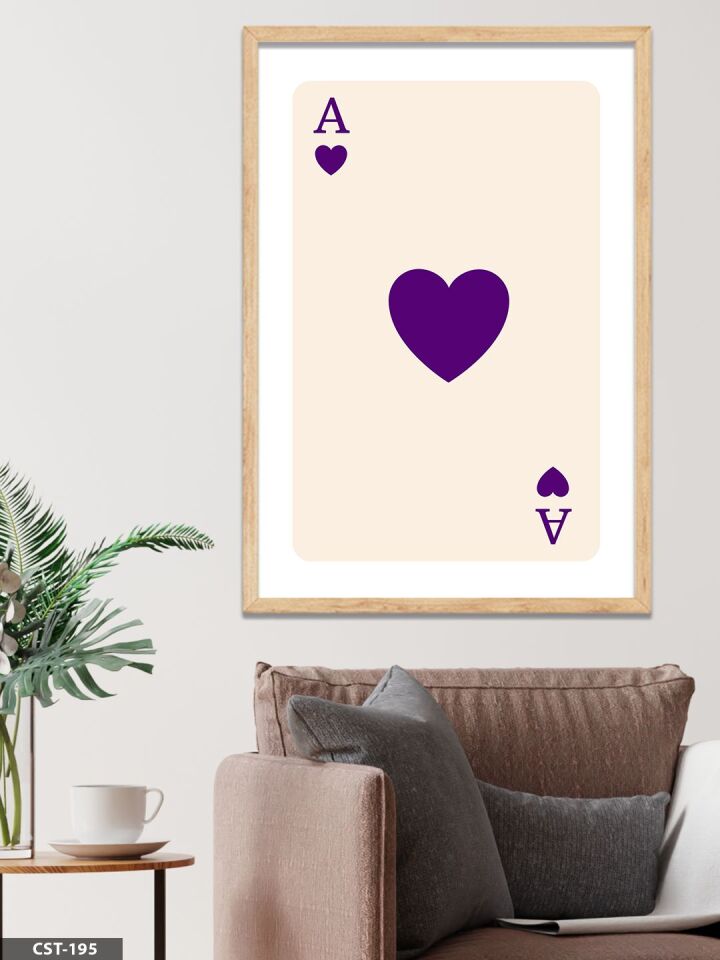 Lila kalp ası Tek Parça Ahşap Çerçeveli Tablo Naturel - 40 x 60 CM