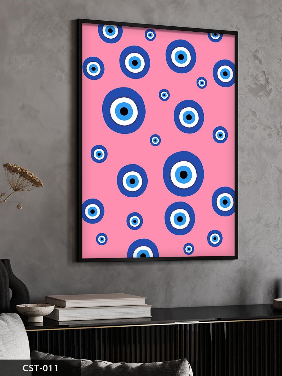 Nazar Boncuğu Tek Parça Ahşap Çerçeveli Tablo Siyah - 20 x 30 CM