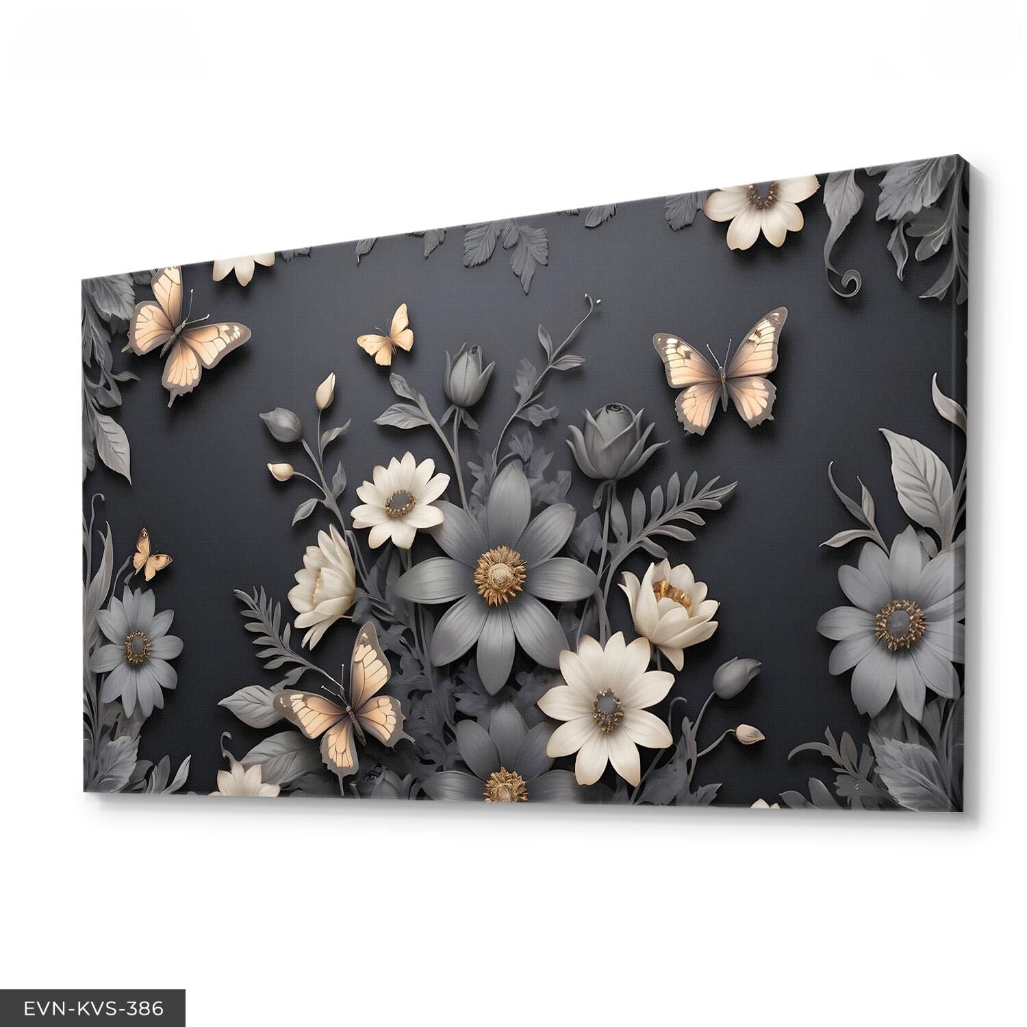 Kelebekler Ve Çiçekler Tek Parça Kanvas - Canvas Tablo 40 x 30 CM - Çok Renkli