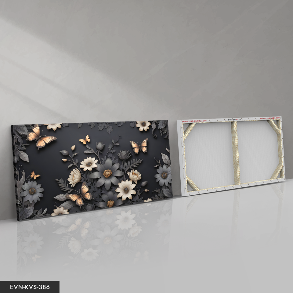 Kelebekler Ve Çiçekler Tek Parça Kanvas - Canvas Tablo 140 x 90 CM - Çok Renkli