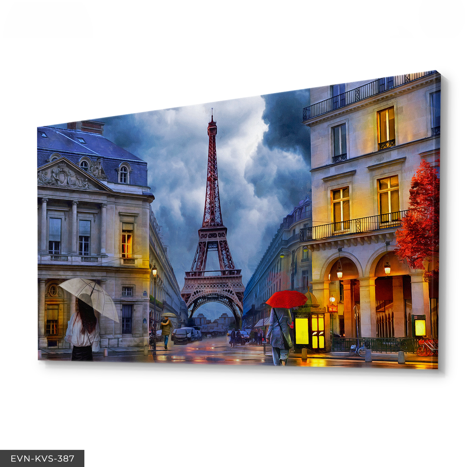 Eyfel Kulesi Sokak Manzarası Tek Parça Kanvas - Canvas Tablo 140 x 90 CM - Çok Renkli