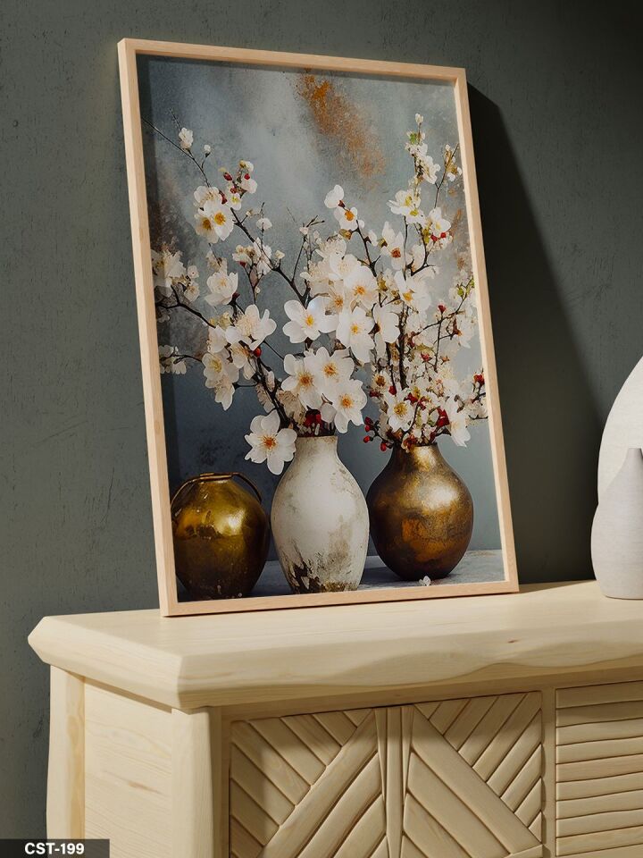 Çiçekli tablo Tek Parça Ahşap Çerçeveli Tablo Naturel - 40 x 60 CM