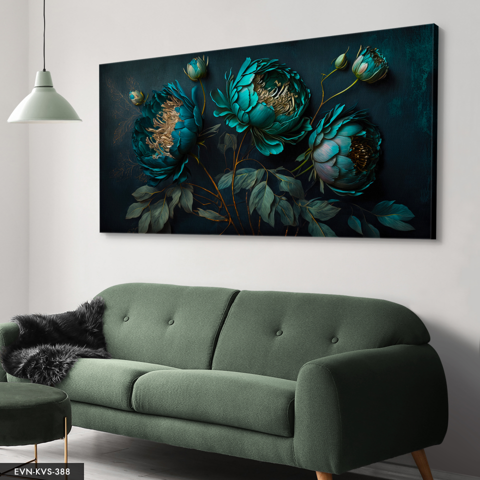 Turkuaz Çiçekler Tek Parça Kanvas - Canvas Tablo 140 x 90 CM - Çok Renkli