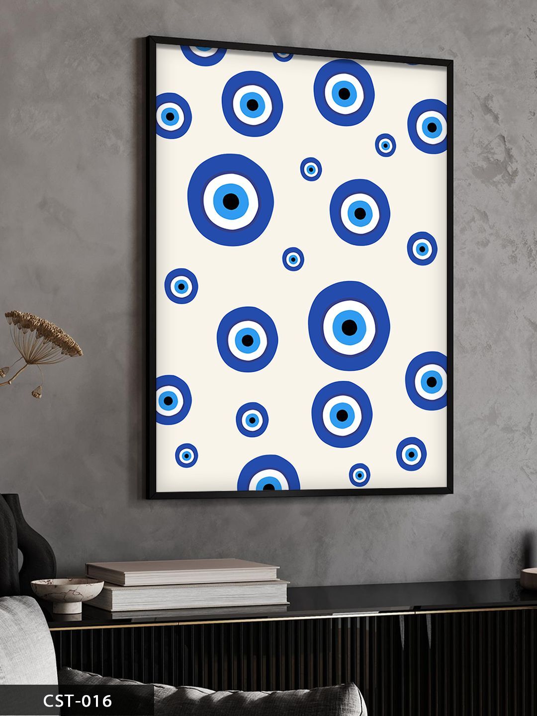 Nazar Boncuğu Tek Parça Ahşap Çerçeveli Tablo Siyah - 20 x 30 CM