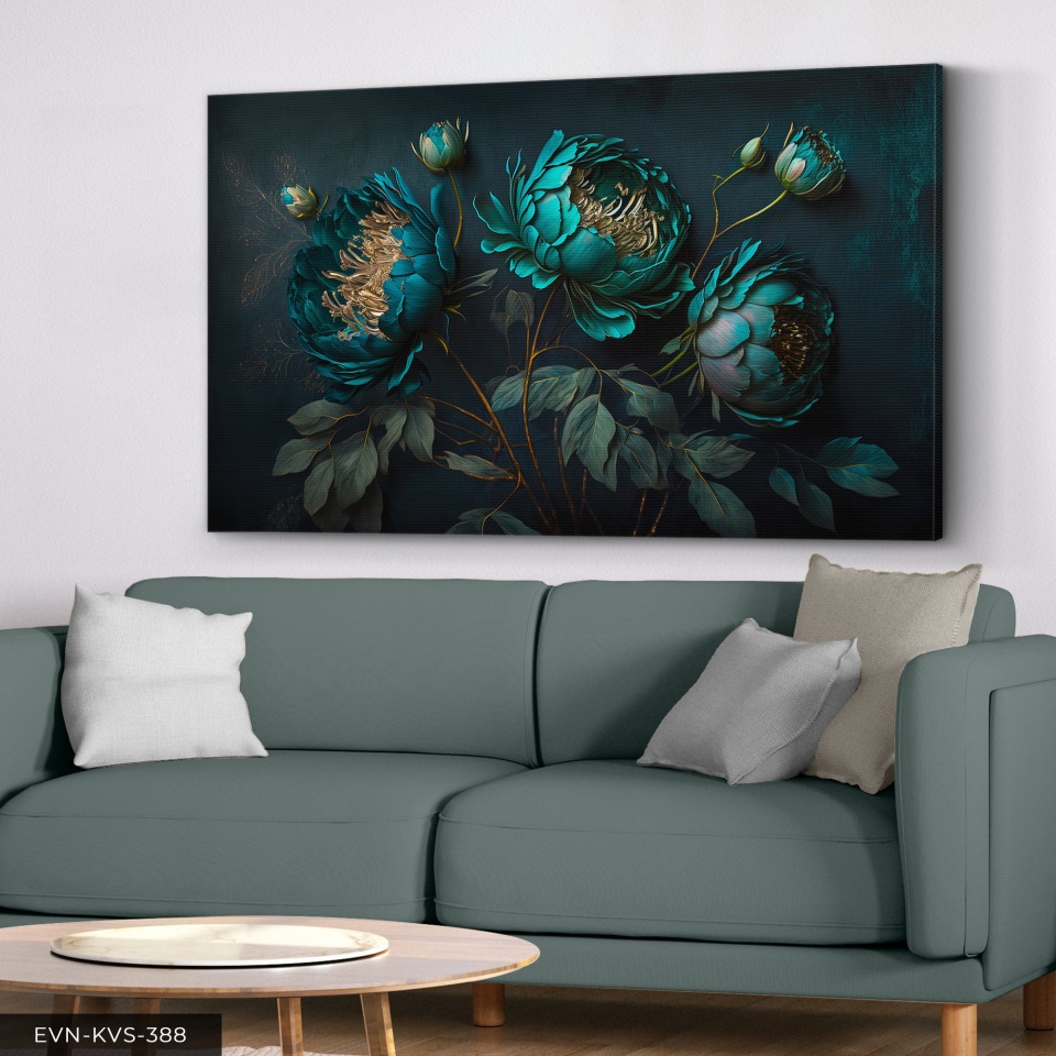 Turkuaz Çiçekler Tek Parça Kanvas - Canvas Tablo 140 x 90 CM - Çok Renkli