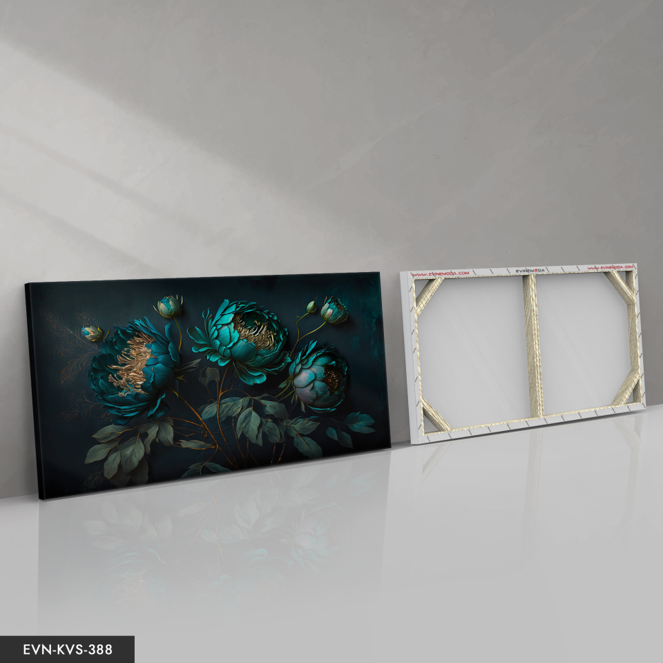 Turkuaz Çiçekler Tek Parça Kanvas - Canvas Tablo 140 x 90 CM - Çok Renkli