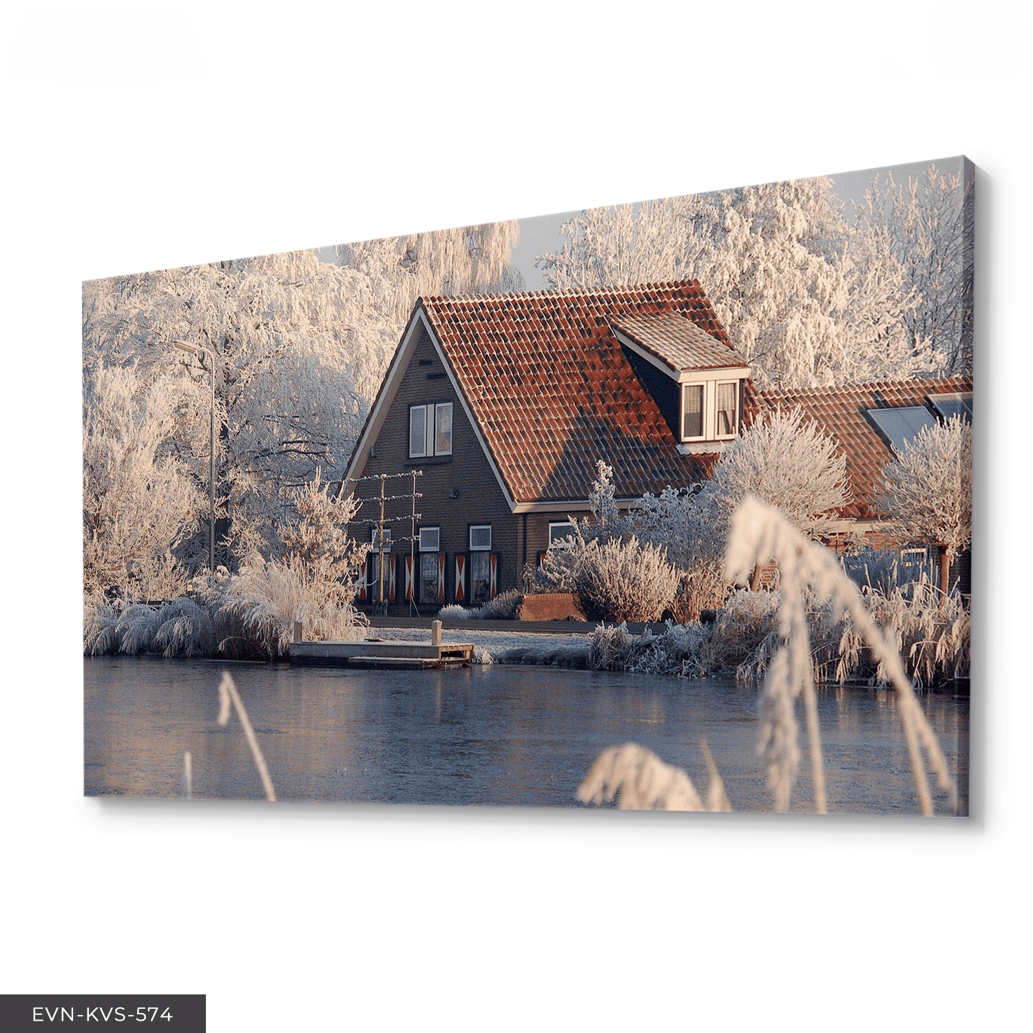 Göl Kenarında Ev Tek Parça Kanvas - Canvas Tablo 65 x 45 CM - Çok Renkli