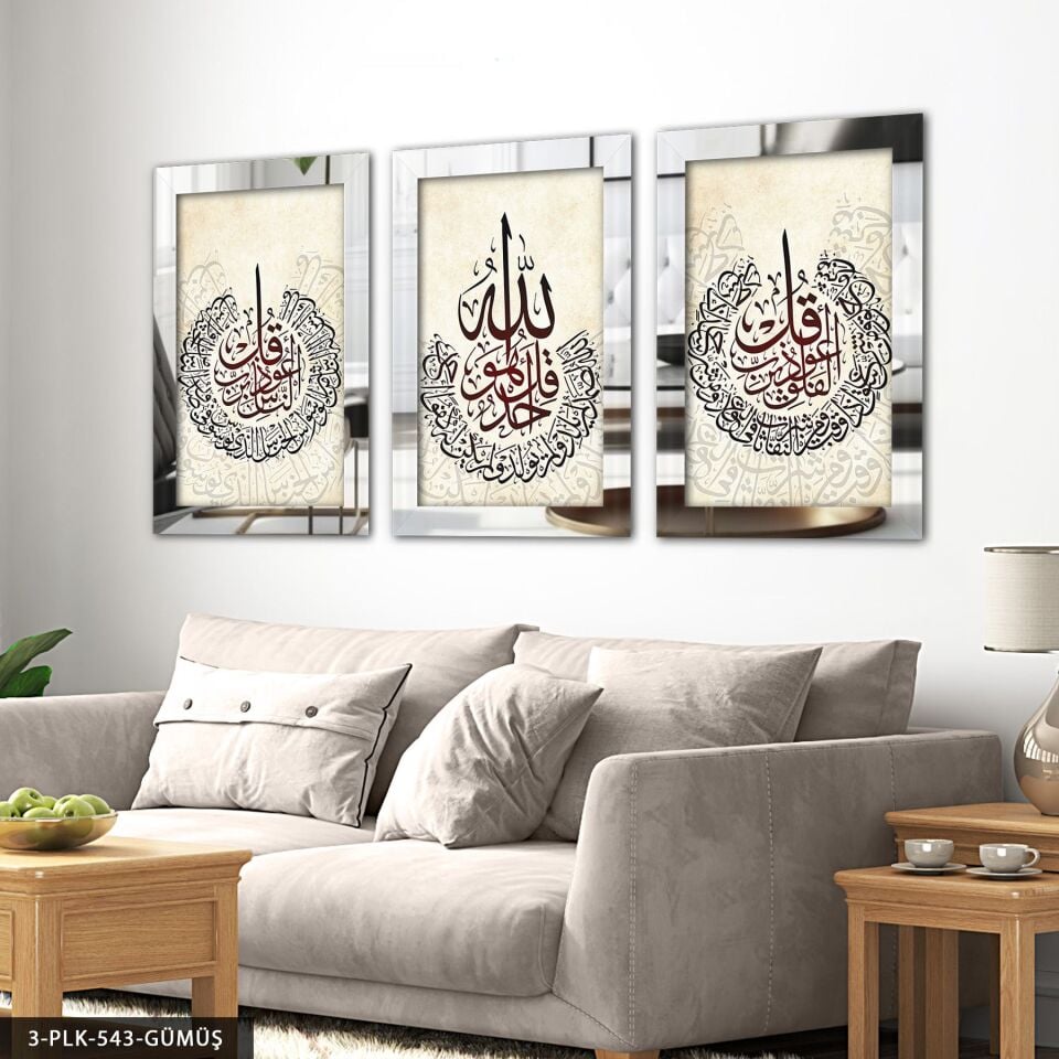 Felak Nas İhlas Suresi 3 Parça Pleksi Aynalı Tablo 60 x 80 CM - Gümüş
