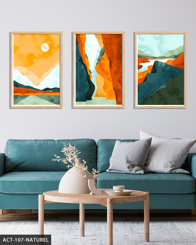 Renkli Modern Sanat 3 Parça Ahşap Çerçeveli Tablo ACT Naturel - 20 x 30 CM