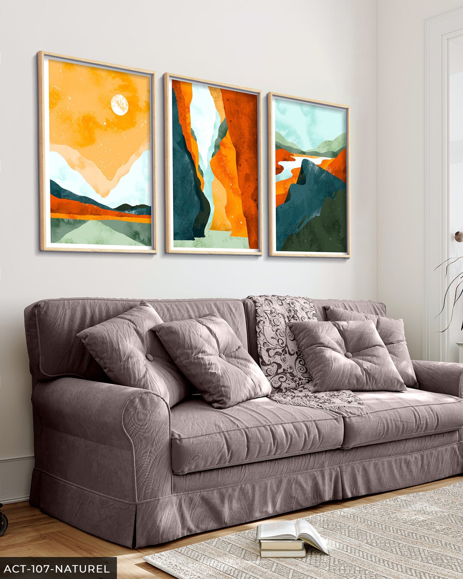 Renkli Modern Sanat 3 Parça Ahşap Çerçeveli Tablo ACT Naturel - 20 x 30 CM