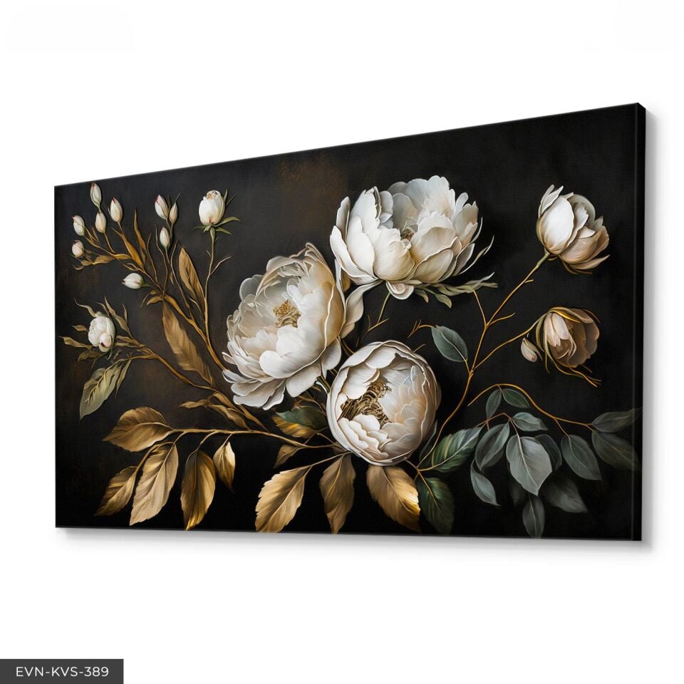 Çiçek Gold Dallar Tek Parça Kanvas - Canvas Tablo