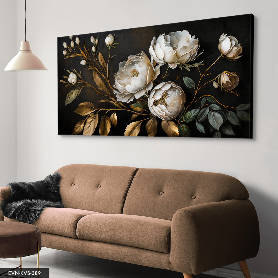 Çiçek Gold Dallar Tek Parça Kanvas - Canvas Tablo 140 x 90 CM - Çok Renkli