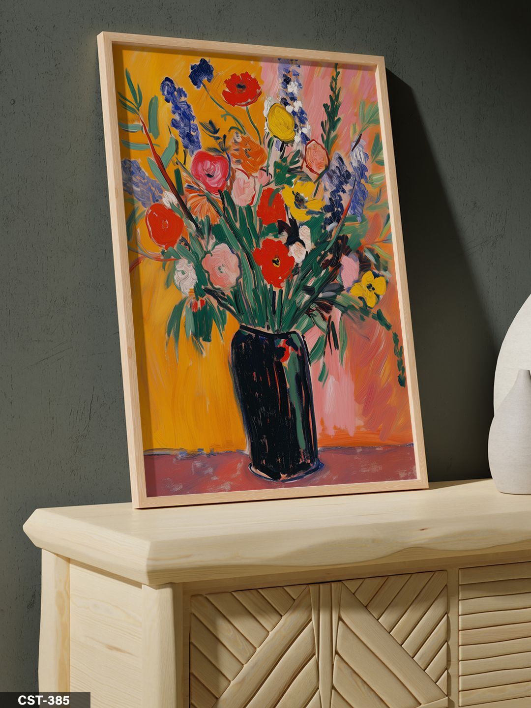 Canlı Renkli Çiçekler Tek Parça Ahşap Çerçeveli Tablo Naturel - 20 x 30 CM