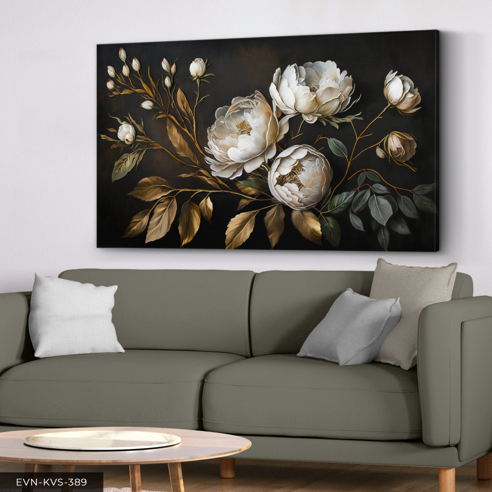 Çiçek Gold Dallar Tek Parça Kanvas - Canvas Tablo 140 x 90 CM - Çok Renkli