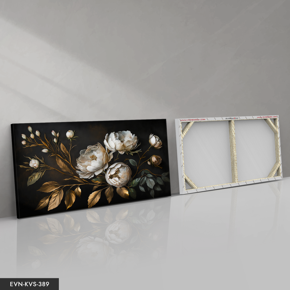 Çiçek Gold Dallar Tek Parça Kanvas - Canvas Tablo 140 x 90 CM - Çok Renkli