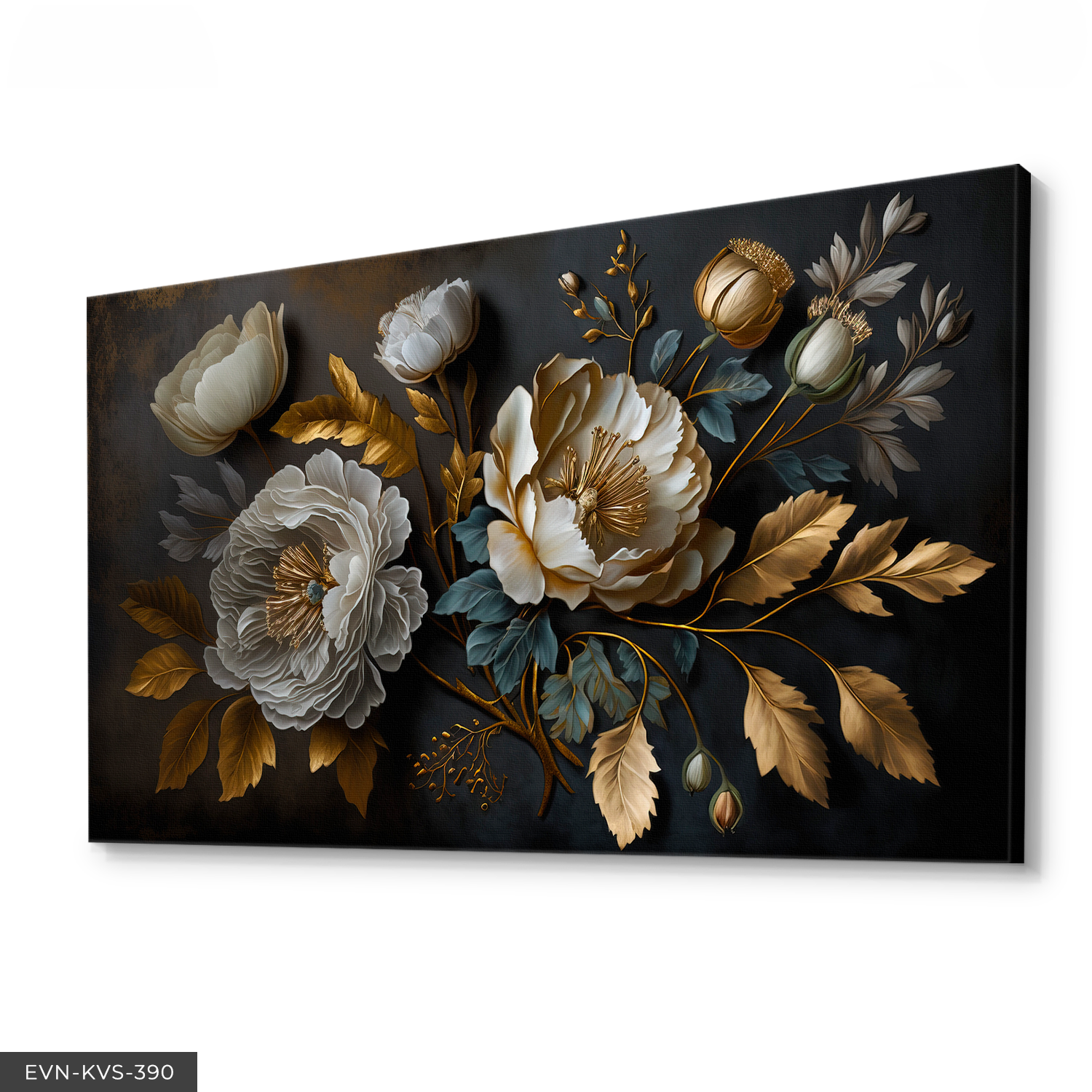 Çiçek Gold Dallar Tek Parça Kanvas - Canvas Tablo 140 x 90 CM - Çok Renkli