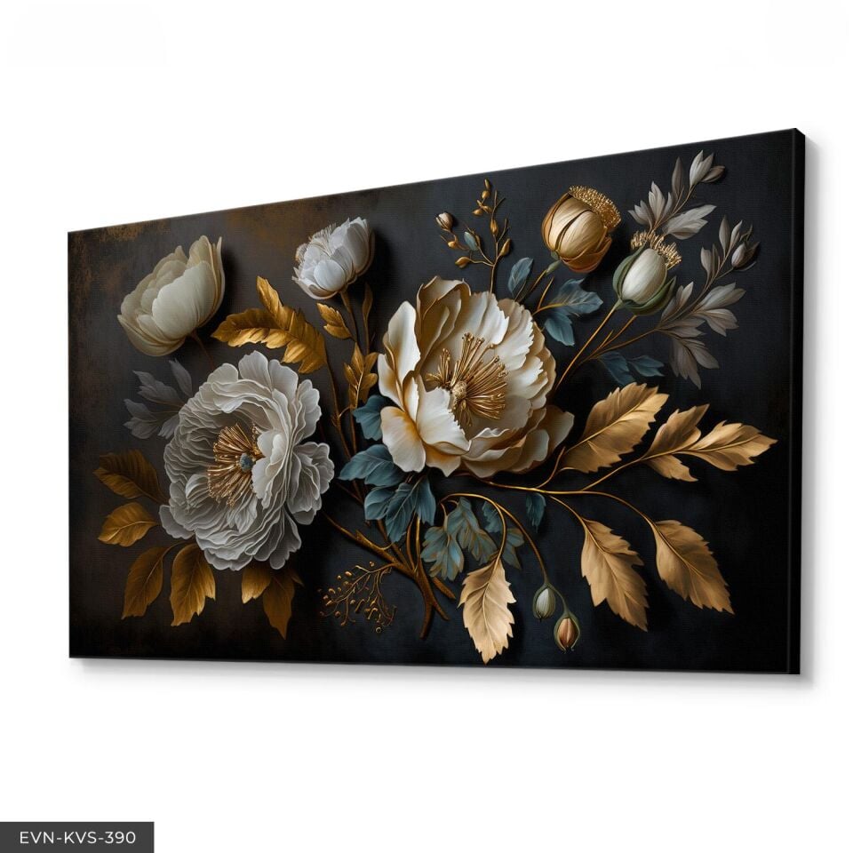 Çiçek Gold Dallar Tek Parça Kanvas - Canvas Tablo