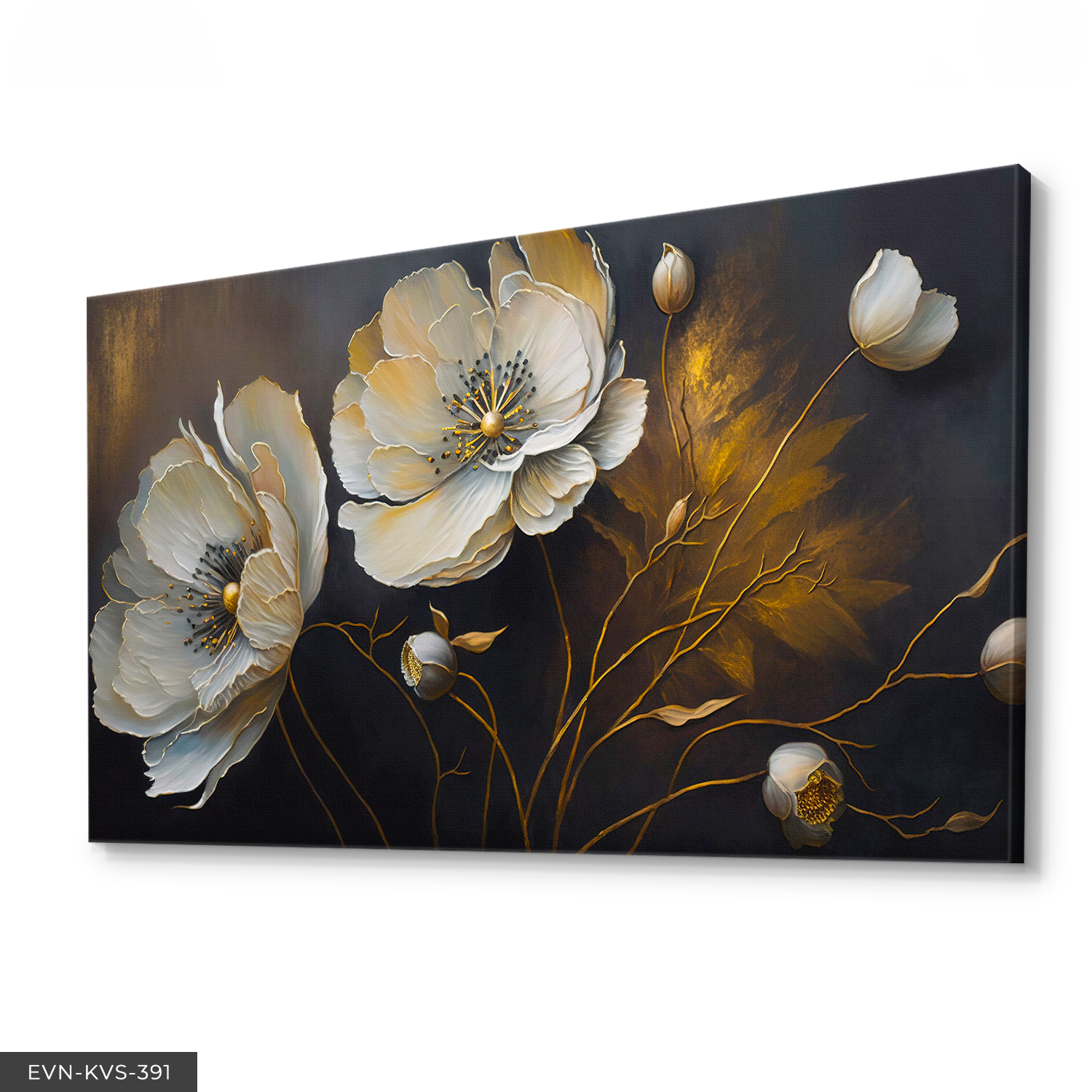 Çiçek Gold Dallar Tek Parça Kanvas - Canvas Tablo 140 x 90 CM - Çok Renkli