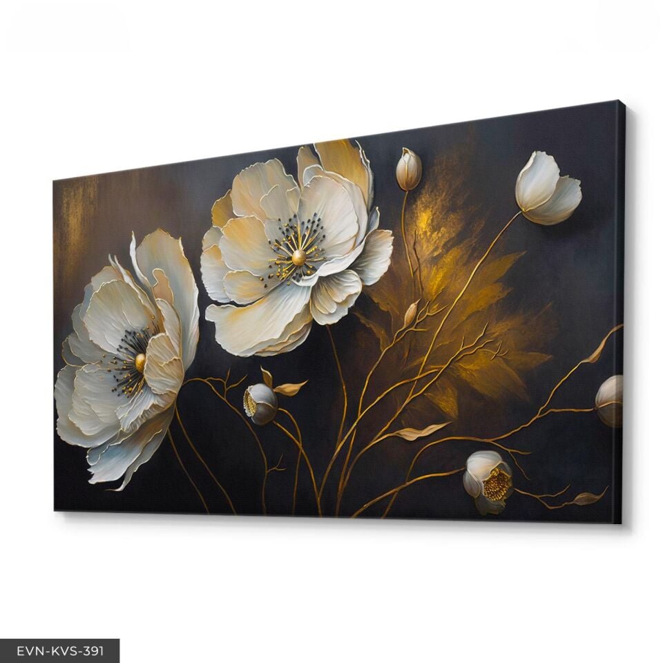 Çiçek Gold Dallar Tek Parça Kanvas - Canvas Tablo