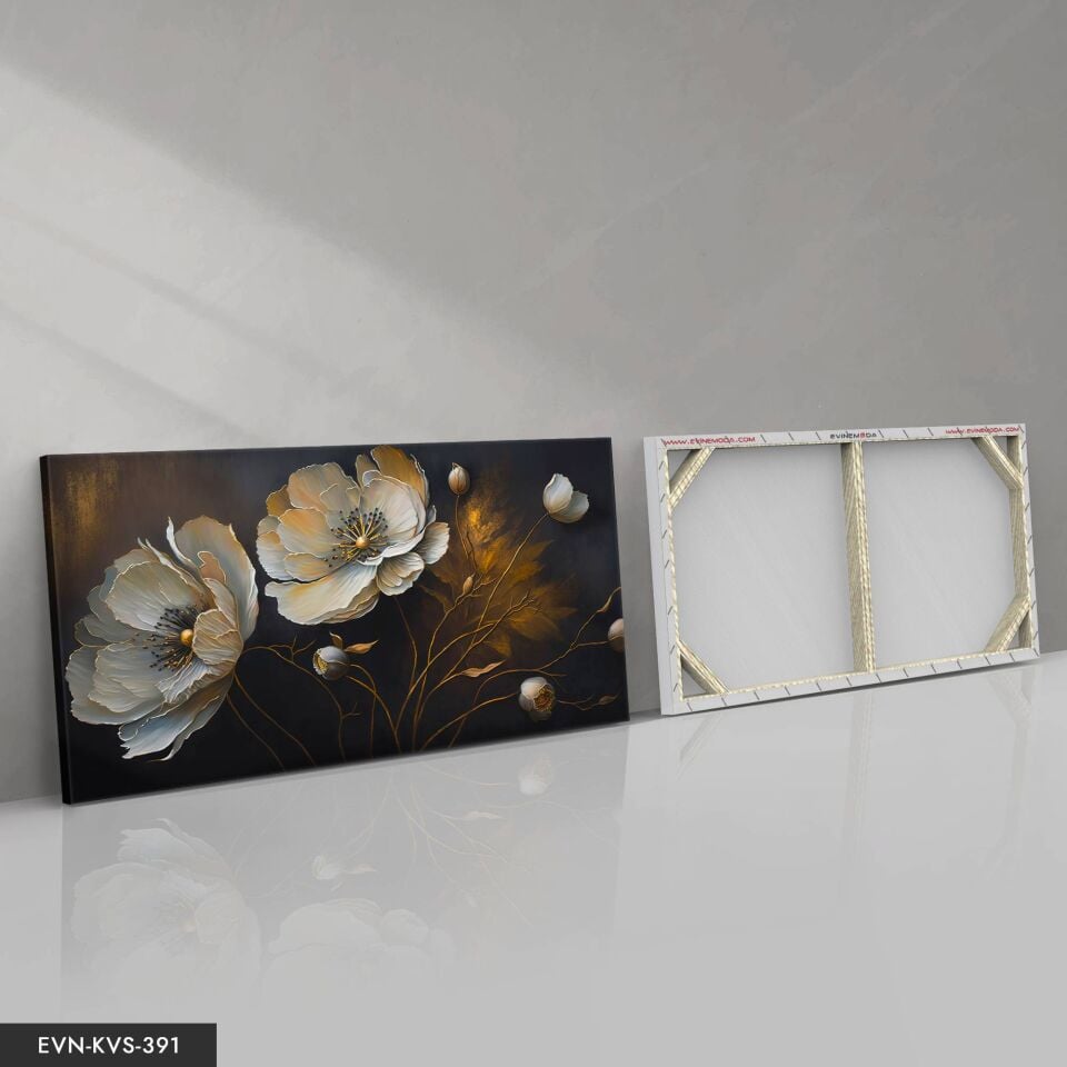 Çiçek Gold Dallar Tek Parça Kanvas - Canvas Tablo 40 x 30 CM - Çok Renkli