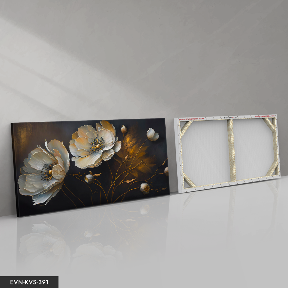 Çiçek Gold Dallar Tek Parça Kanvas - Canvas Tablo 140 x 90 CM - Çok Renkli