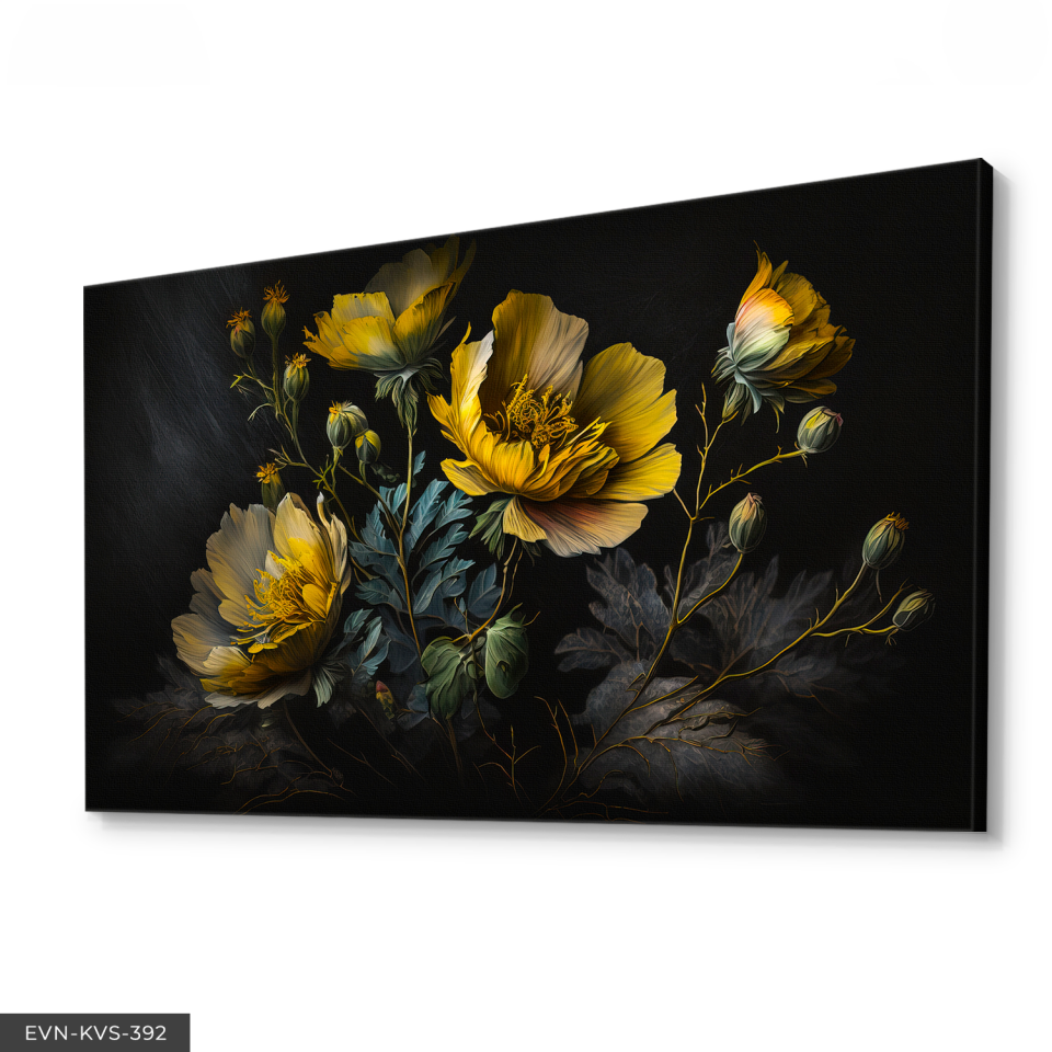 Çiçek Gold Dallar Tek Parça Kanvas - Canvas Tablo 140 x 90 CM - Çok Renkli