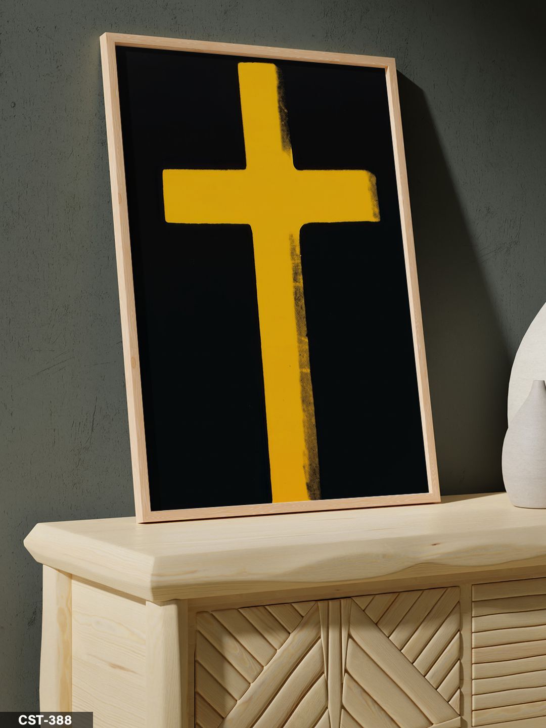 Sarı Haç Tek Parça Ahşap Çerçeveli Tablo Naturel - 20 x 30 CM