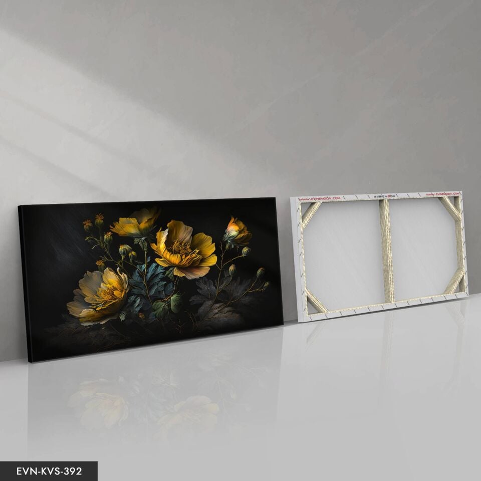 Çiçek Gold Dallar Tek Parça Kanvas - Canvas Tablo 40 x 30 CM - Çok Renkli