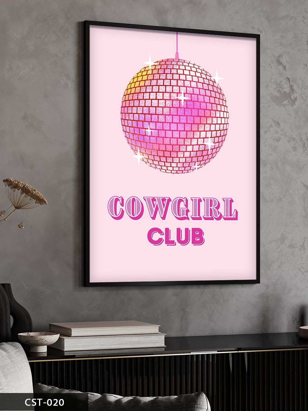 Cowgirl Club Tek Parça Ahşap Çerçeveli Tablo Siyah - 20 x 30 CM