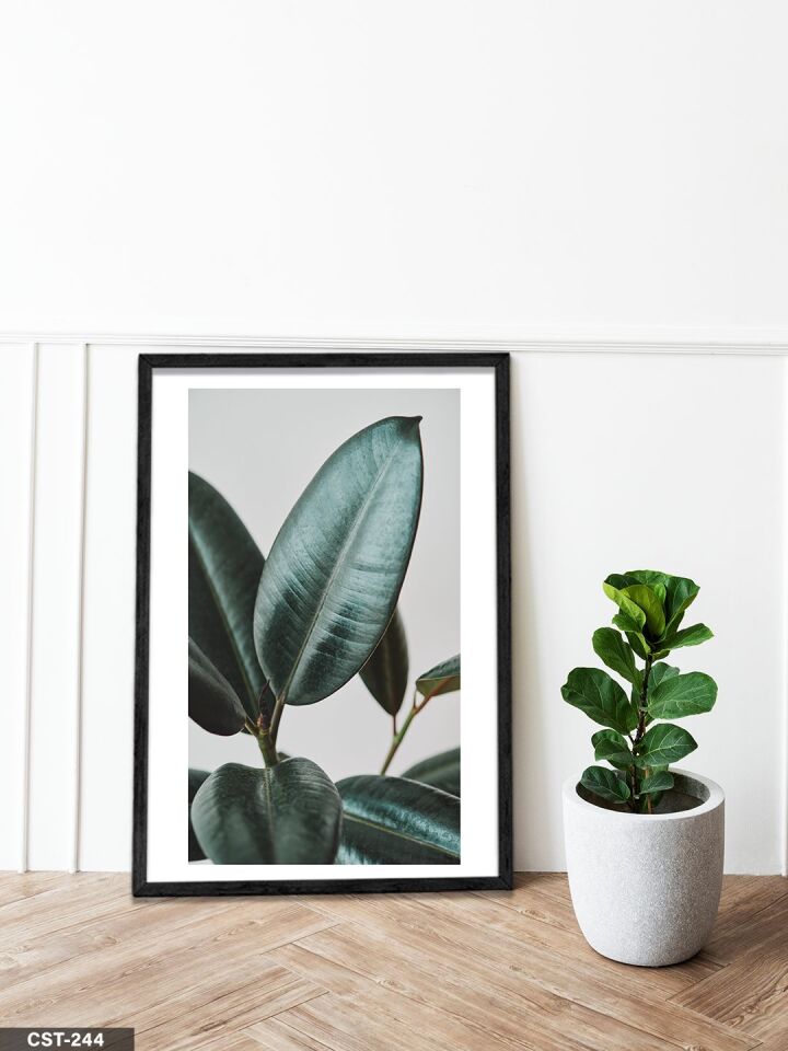 Yeşil Yaprak Tek Parça Ahşap Çerçeveli Tablo Siyah - 50 x 70 CM