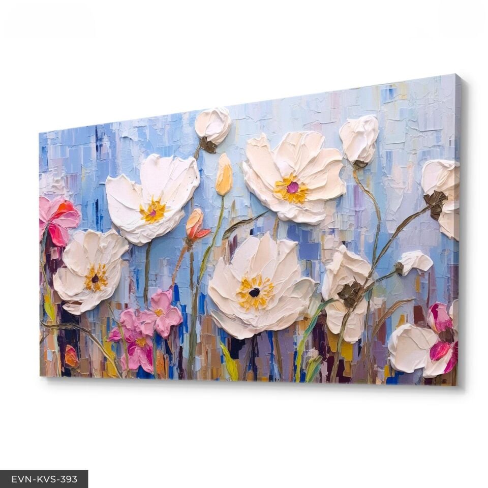 Yağlı Boya Görünümlü Çiçekler Tek Parça Kanvas - Canvas Tablo