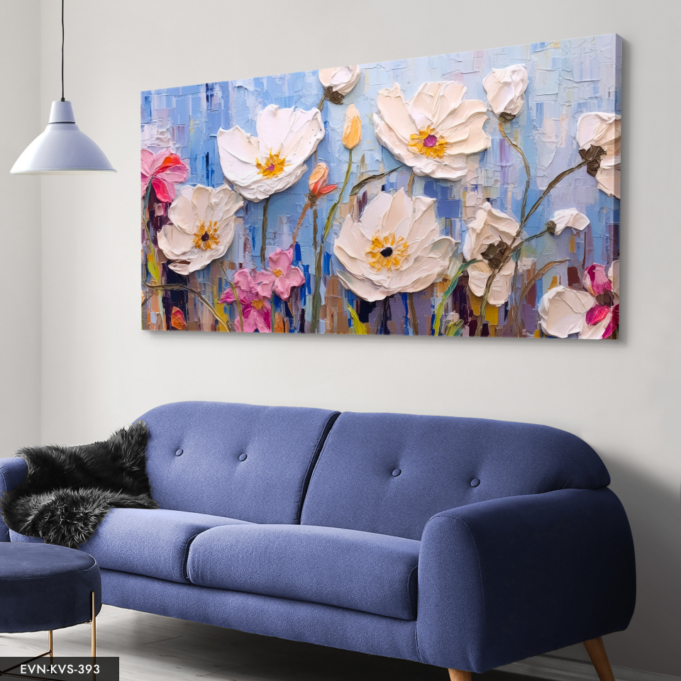 Yağlı Boya Görünümlü Çiçekler Tek Parça Kanvas - Canvas Tablo 140 x 90 CM - Çok Renkli