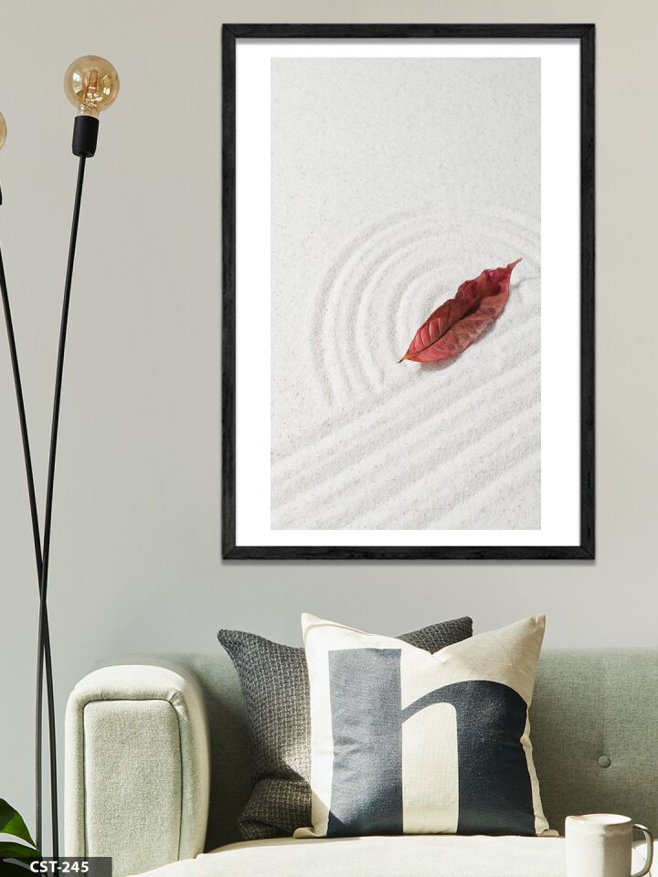 Kırmızı Yaprak Tek Parça Ahşap Çerçeveli Tablo Siyah - 50 x 70 CM