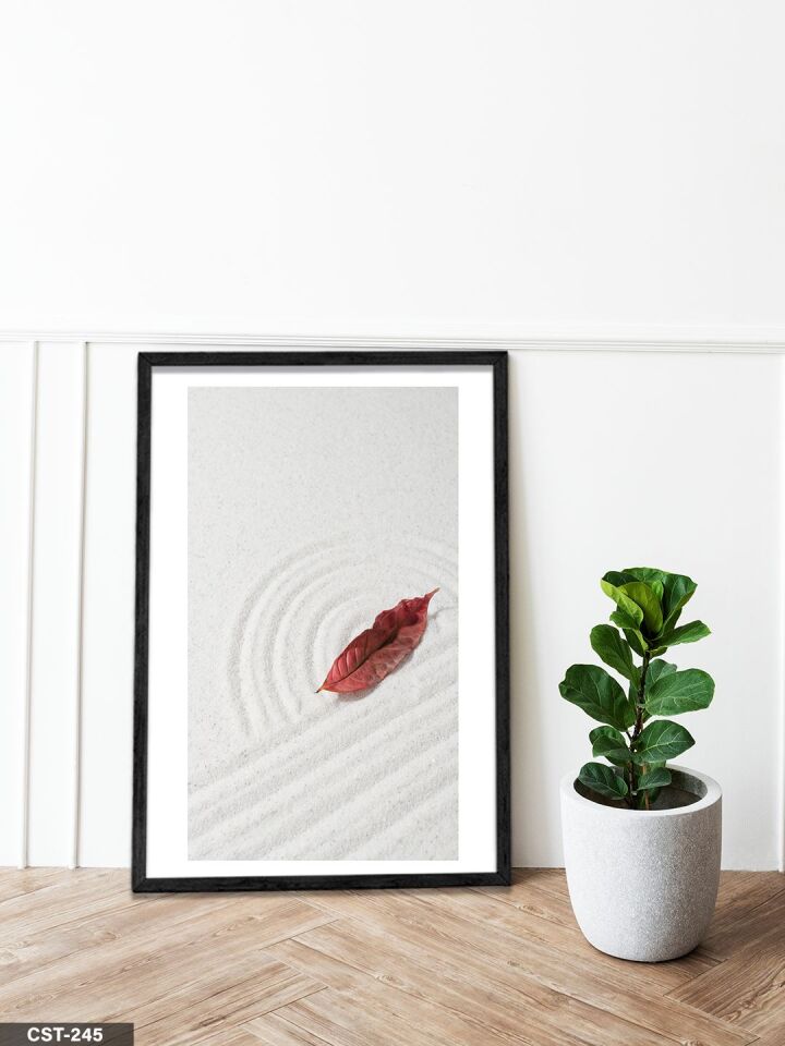Kırmızı Yaprak Tek Parça Ahşap Çerçeveli Tablo Siyah - 50 x 70 CM