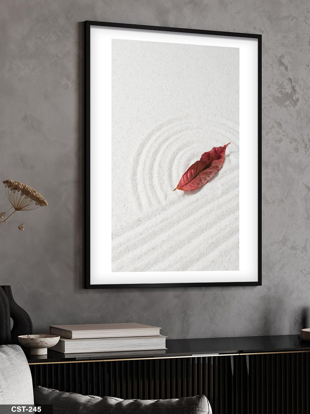 Kırmızı Yaprak Tek Parça Ahşap Çerçeveli Tablo Siyah - 50 x 70 CM