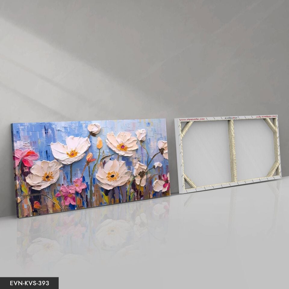 Yağlı Boya Görünümlü Çiçekler Tek Parça Kanvas - Canvas Tablo 40 x 30 CM - Çok Renkli
