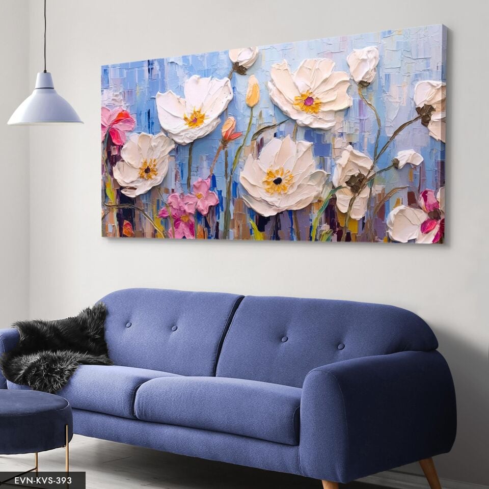 Yağlı Boya Görünümlü Çiçekler Tek Parça Kanvas - Canvas Tablo 40 x 30 CM - Çok Renkli