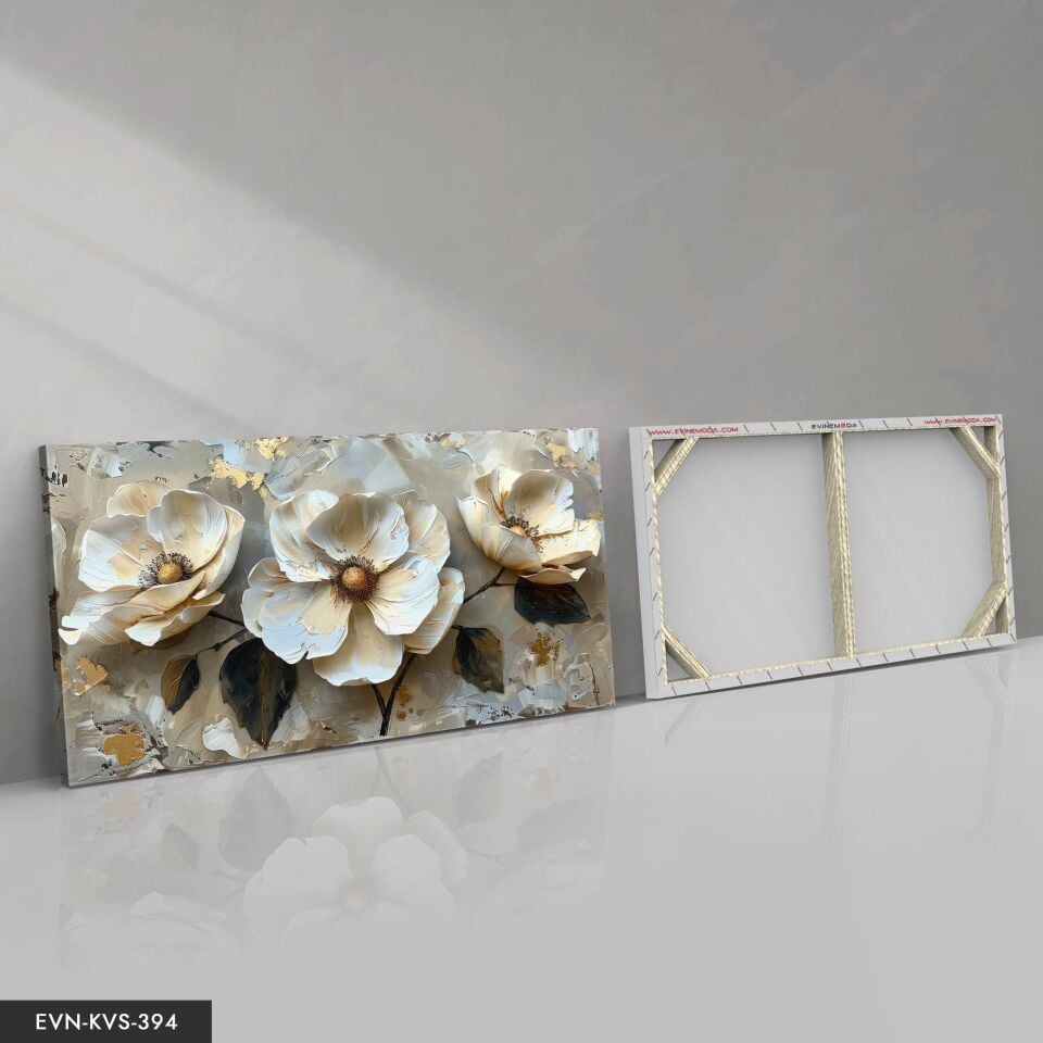Yağlı Boya Görünümlü Çiçekler Tek Parça Kanvas - Canvas Tablo