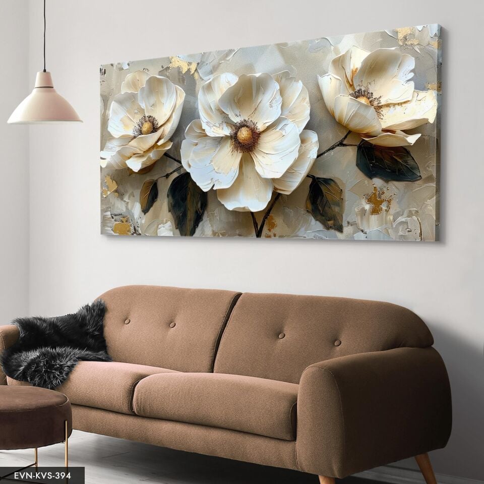 Yağlı Boya Görünümlü Çiçekler Tek Parça Kanvas - Canvas Tablo