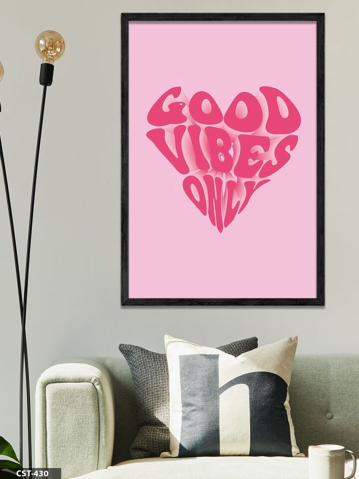 Good Vibes Only Kalp Tek Parça Ahşap Çerçeveli Tablo Siyah - 30 x 40 CM