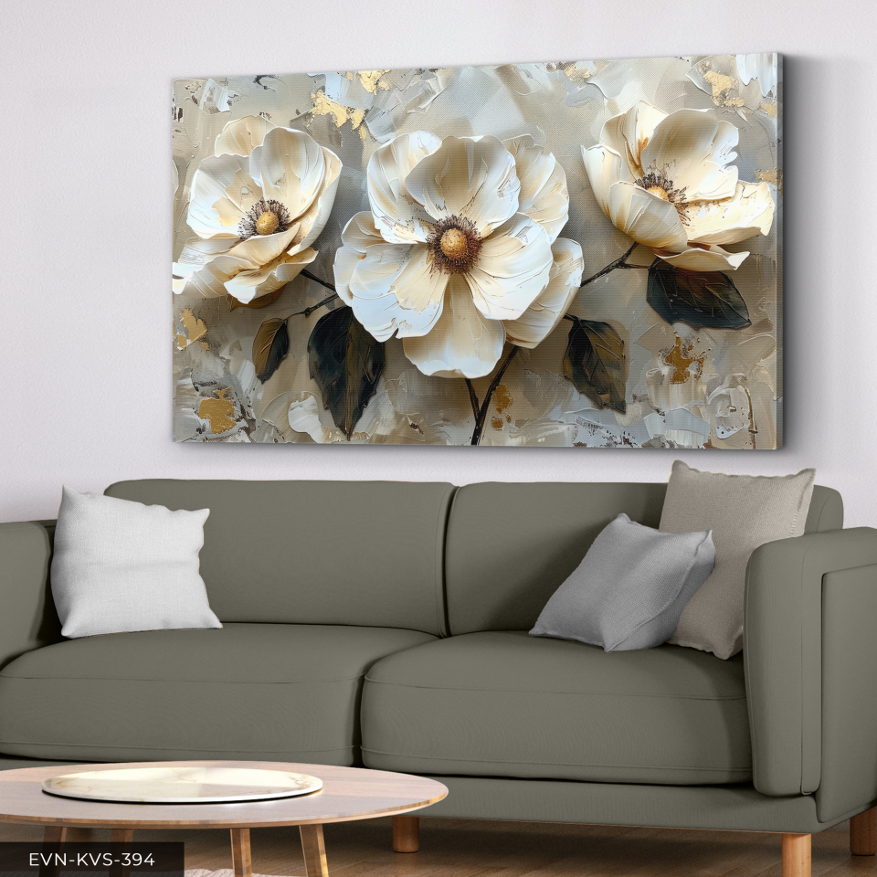 Yağlı Boya Görünümlü Çiçekler Tek Parça Kanvas - Canvas Tablo 140 x 90 CM - Çok Renkli