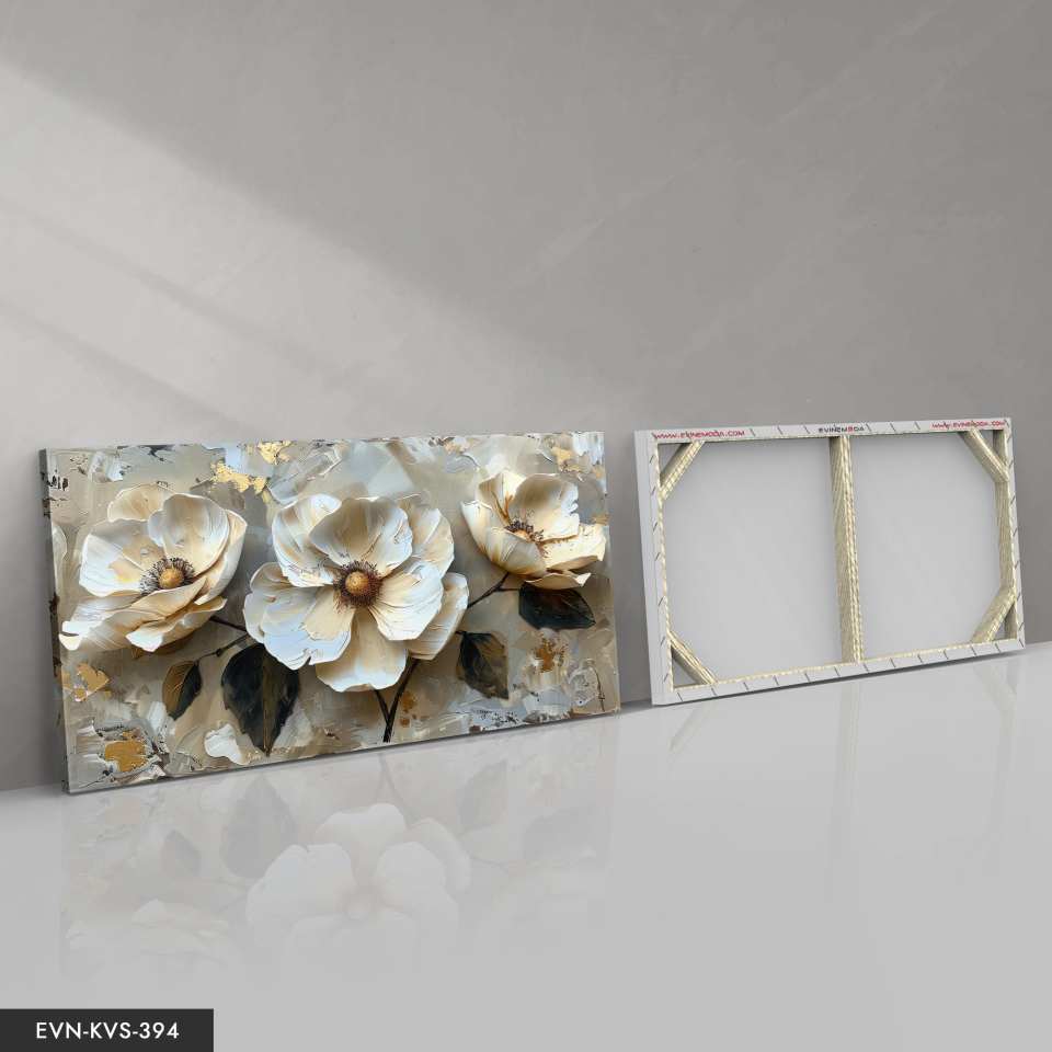 Yağlı Boya Görünümlü Çiçekler Tek Parça Kanvas - Canvas Tablo 140 x 90 CM - Çok Renkli