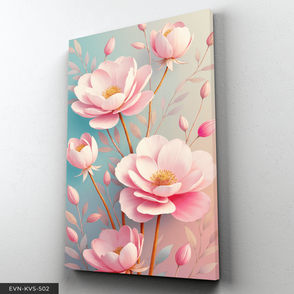 Dokulu Görünüm Pembe Çiçek Tek Parça Kanvas - Canvas Tablo 90 x 50 CM - Çok Renkli