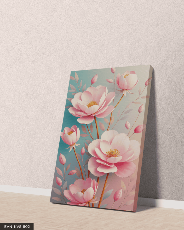 Dokulu Görünüm Pembe Çiçek Tek Parça Kanvas - Canvas Tablo 90 x 50 CM - Çok Renkli