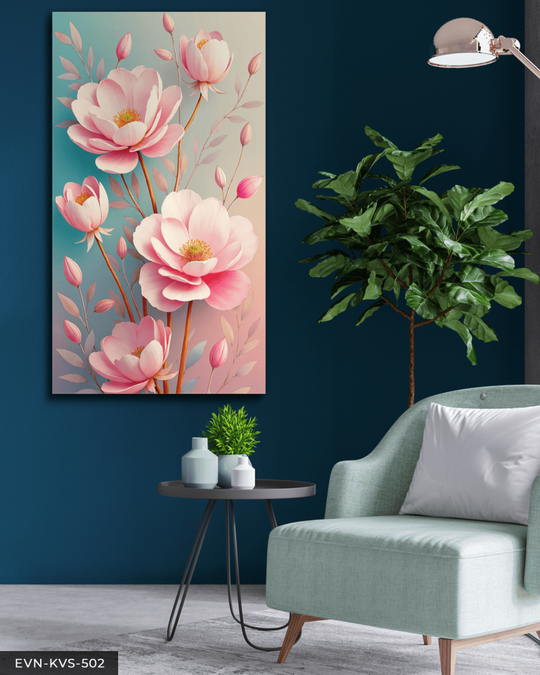 Dokulu Görünüm Pembe Çiçek Tek Parça Kanvas - Canvas Tablo 90 x 50 CM - Çok Renkli
