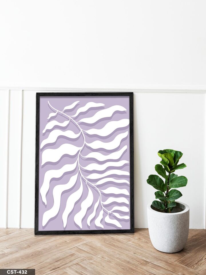 Dalga Yaprağı Tek Parça Ahşap Çerçeveli Tablo Siyah - 30 x 40 CM