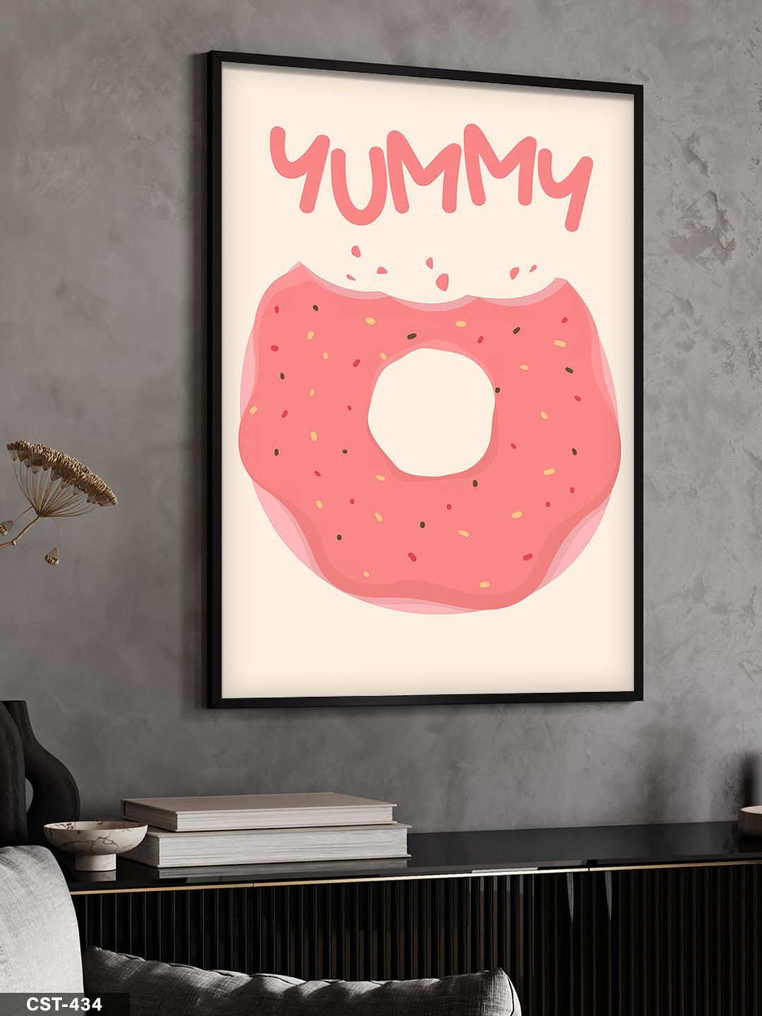 Yummy Donat Tek Parça Ahşap Çerçeveli Tablo Siyah - 30 x 40 CM