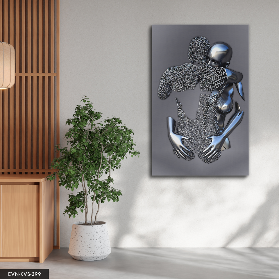 Modern Birleşme Aşk Temalı Sevgili Sanatsal Tek Parça Kanvas - Canvas Tablo 140 x 90 CM - Çok Renkli